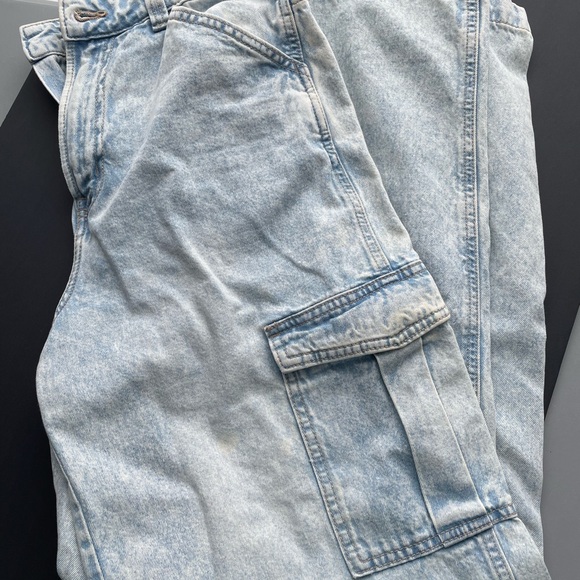 Tall 32”w sz6-8 wide leg H&M Divided distressed look blue jeans cotton cargo - Picture 7 of 8
